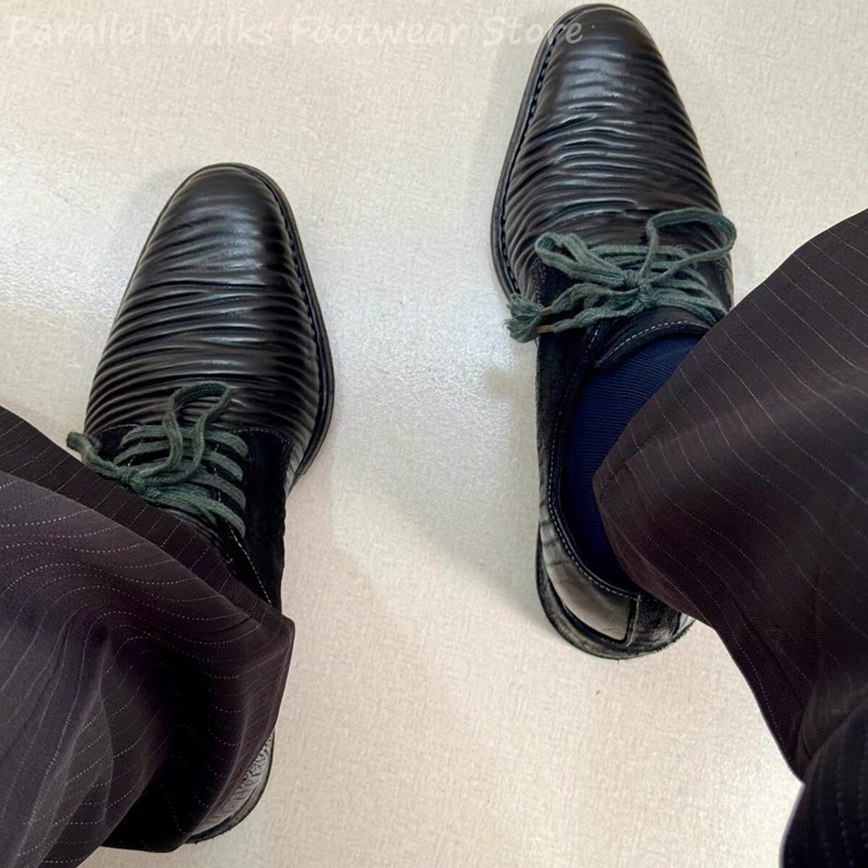 Men'S Shoes Smart - Мужские кожаные туфли дерби с плиссировкой,